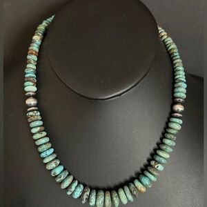 Sterling Silver Graduated Turquoise Rondelle Bead Necklace 18 inch Gift